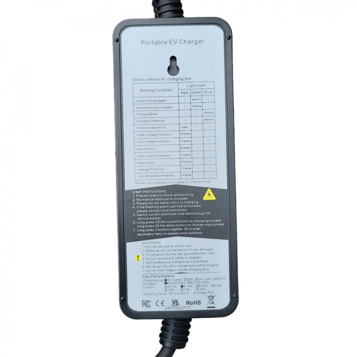 Įkrovimo laidas 220V - type 2 ( 16A, 1 fazė 3,6 kW)