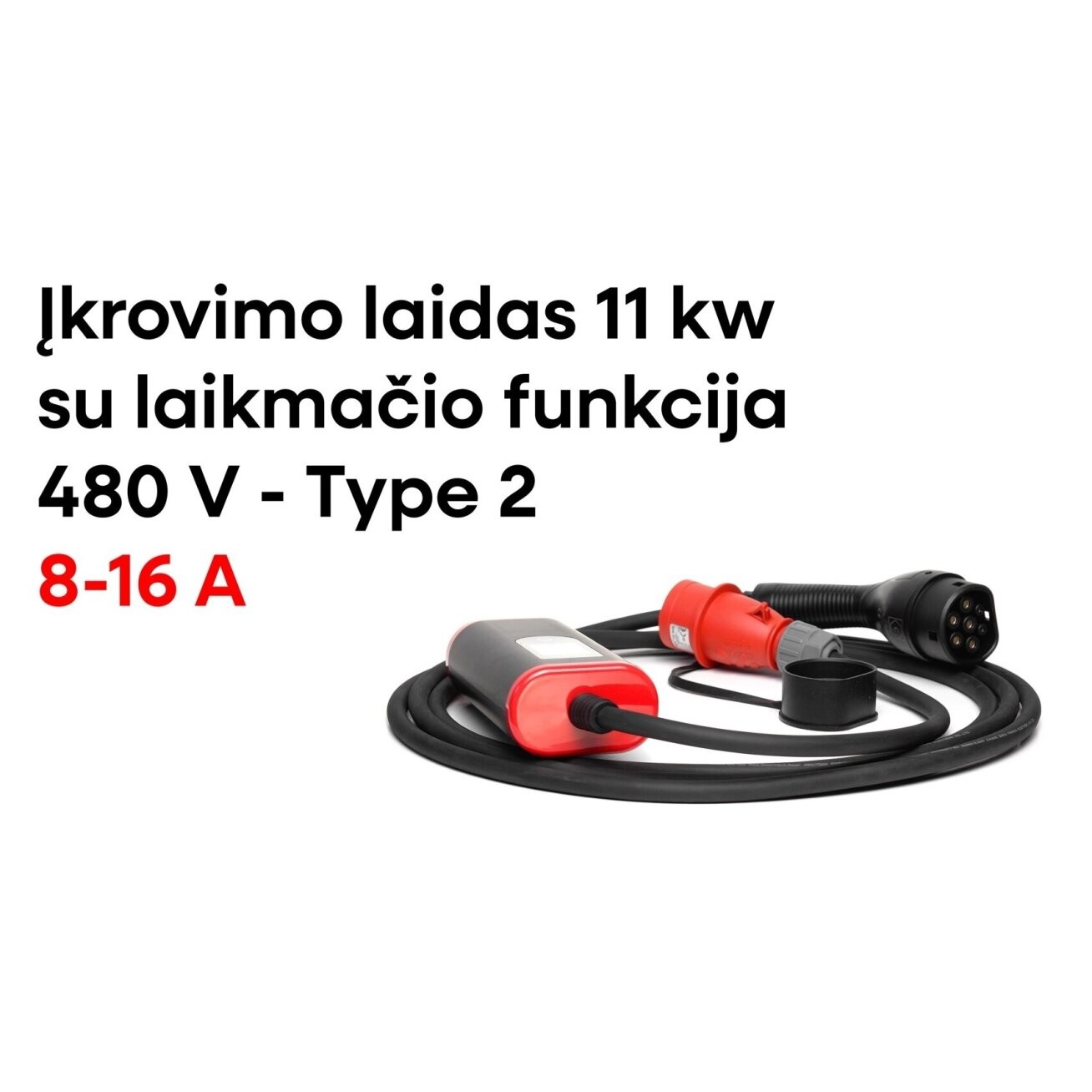 Įkrovimo laidas 480 V - type 2 ( 16A, 3 fazės 11 kW - 15m)